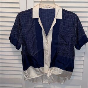 NEW Equipment Navy and White  silk loose  Polka Dot Blouse XS